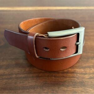 Bullko Brown Leather Belt Silver Buckle Size